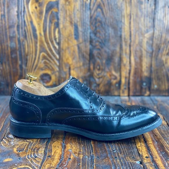 Herring Wingtip Black Leather Brogue Men Dress Shoes Size UK 9.5 / US 10.5 - Picture 3 of 10